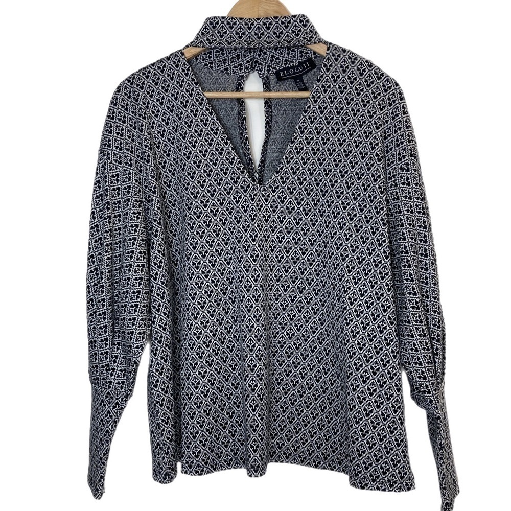 Eloquii black & white long sleeve mock neck sweater
